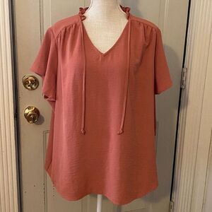 Como Blu Short Sleeve V-Neck Ruffle  Back Collar Top Size 3X